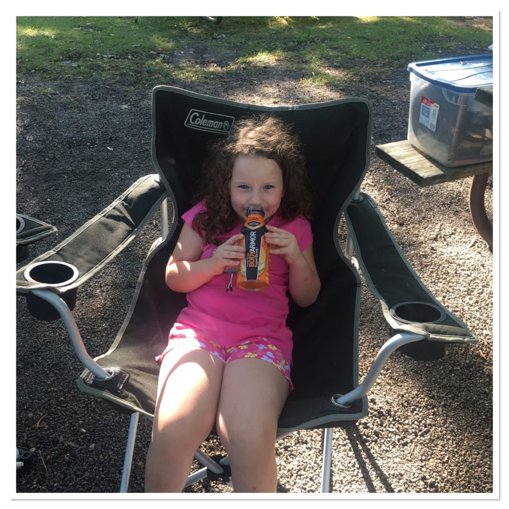 Camping and drinking BodyArmor Sports Drink