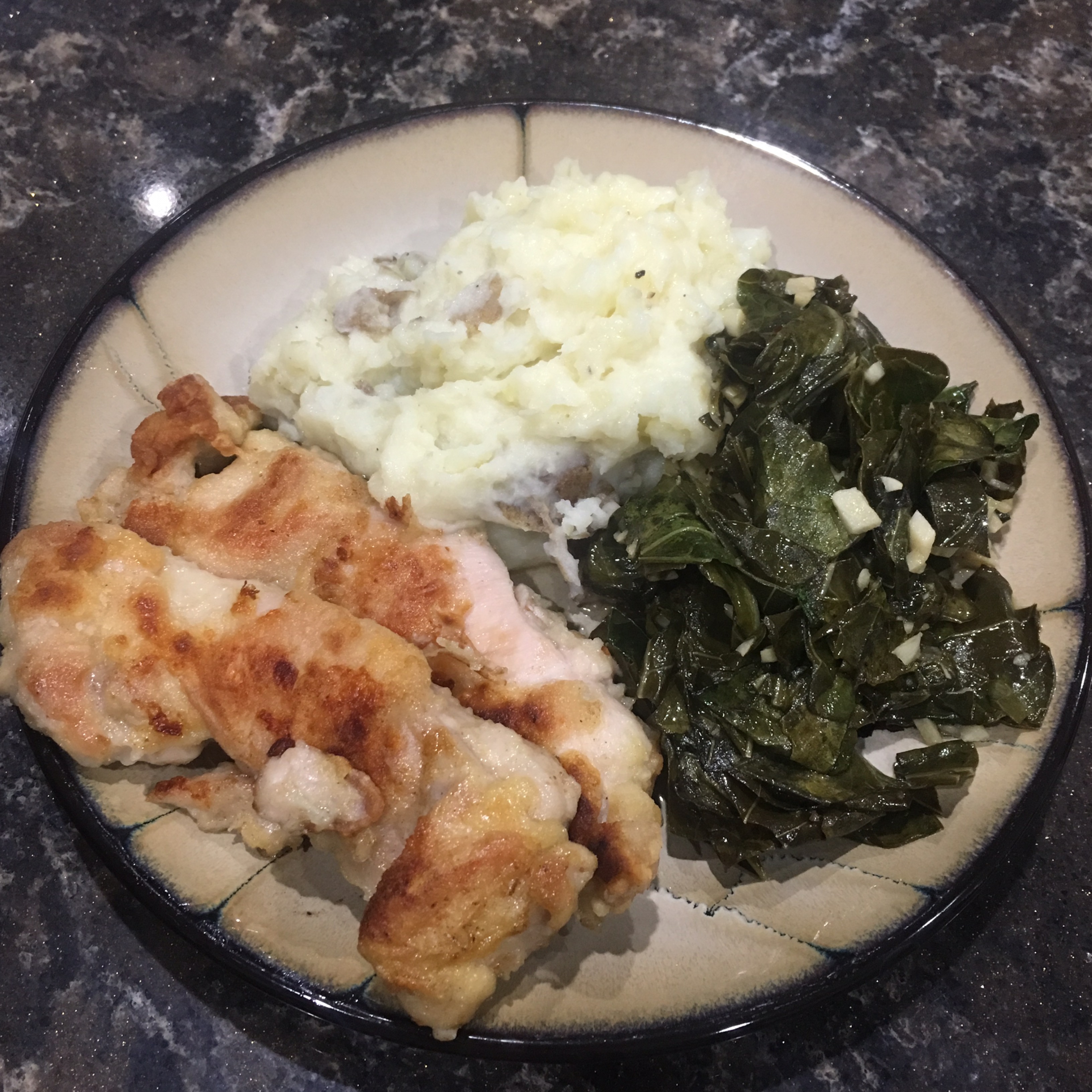 Crispy Chicken with Mashed Potato and Spicy Collard Greens Blue Apron