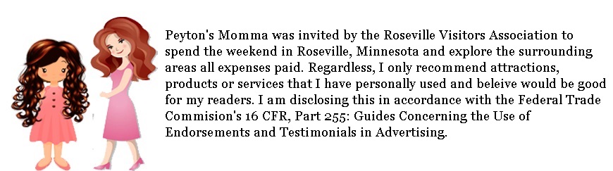 Peyton's Momma was invited by the Roseville, MN CVB for the weekend to come explore Roseville, MN and surrounding area all expense paid. Regardless, I only recommend attractions, experiences, products and services that I have personally used and feel my readers could benefit from. I